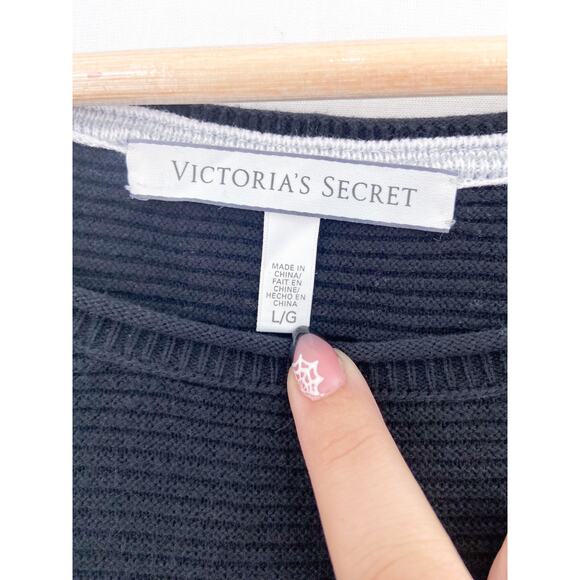 Victoria's Secret Black Knit Slouchy Oversized Cashmere Blend Sweater Large - Picture 3 of 6